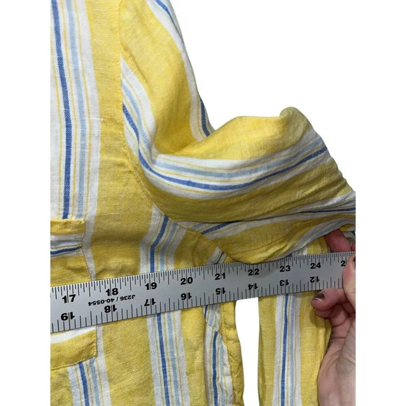 J. Jill Women's 100% Linen Striped Pullover Top Size Medium Yellow Long Sleeve - Picture 5 of 7